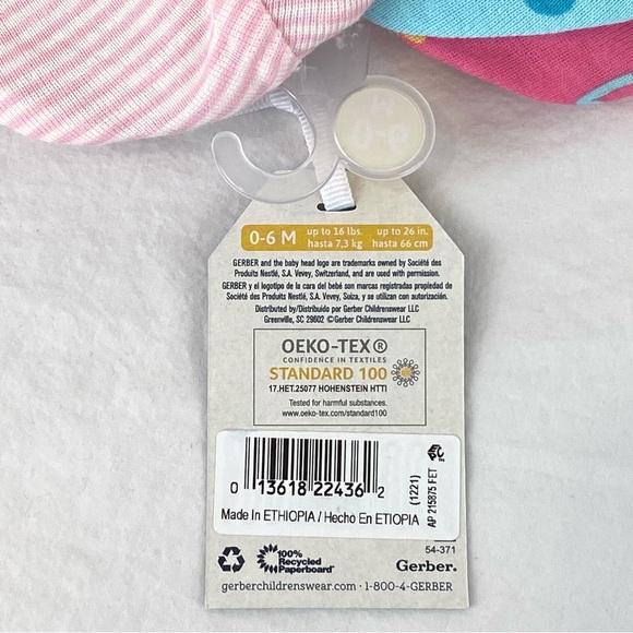 New Gerber 5-Pack Baby Girls Bear Caps 100% Cotton OEKO-TEX - Picture 4 of 4